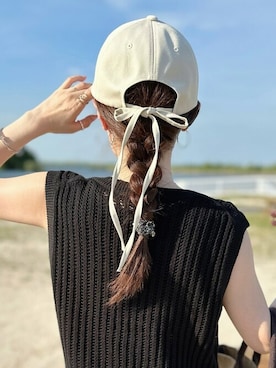 「14+（イチヨンプラス）のアイテム（帽子）」を使った、十四 鳩子さん（レディース・160cm）の夏コーディネート