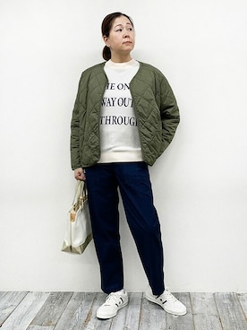 「ロゴニット」｜「アイテム（ブルゾン）」を使った、ニコルさん（レディース・163cm）の秋コーディネート