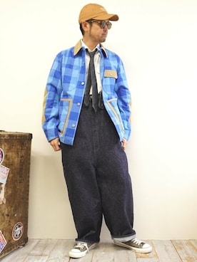 「BROOKLYN OVERALL（ブルックリンオーバーオール）のアイテム」を使った、ニコルさん（メンズ・172cm）の秋コーディネート