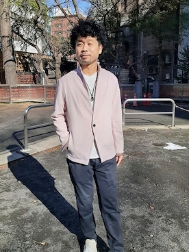 「アイテム（その他アウター、ピンク系）」を使った、ニコルさん（メンズ・170cm）の冬コーディネート