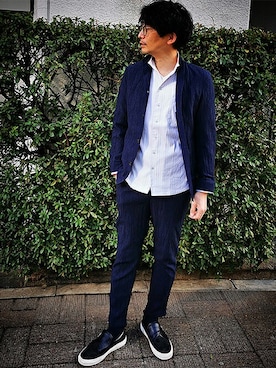 「アイテム（その他パンツ、ブルー系）」を使った、ニコルさん（メンズ・181cm）の春コーディネート