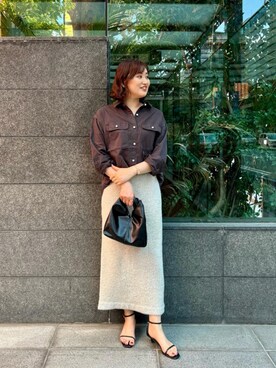 「le.coeur blanc（ルクールブラン）のパールボタンシャツ（シャツ/ブラウス、グレー系）」を使った、ayaさん（レディース・163cm）の夏コーディネート