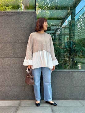 「le.coeur blanc（ルクールブラン）のオーセンティックストレートデニム（デニムパンツ、ブルー系）」を使った、ayaさん（レディース・163cm）の秋コーディネート