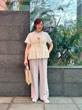 「ワイドパンツ 」｜「アイテム（バッグ）」を使った、ayaさん（レディース・163cm）の春コーディネート