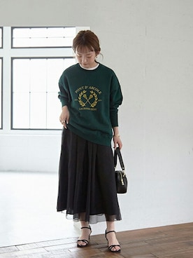 「オーガンジー」｜「アイテム（スウェット）」を使った、ayumiさん（レディース・159cm）の春コーディネート