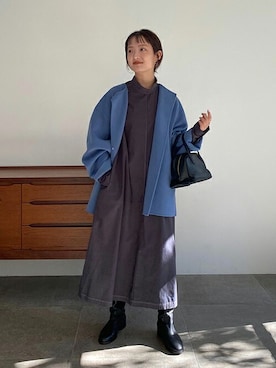 「ボストンバッグ」｜「アイテム（ノーカラーコート）」を使った、ayumiさん（レディース・159cm）の冬コーディネート
