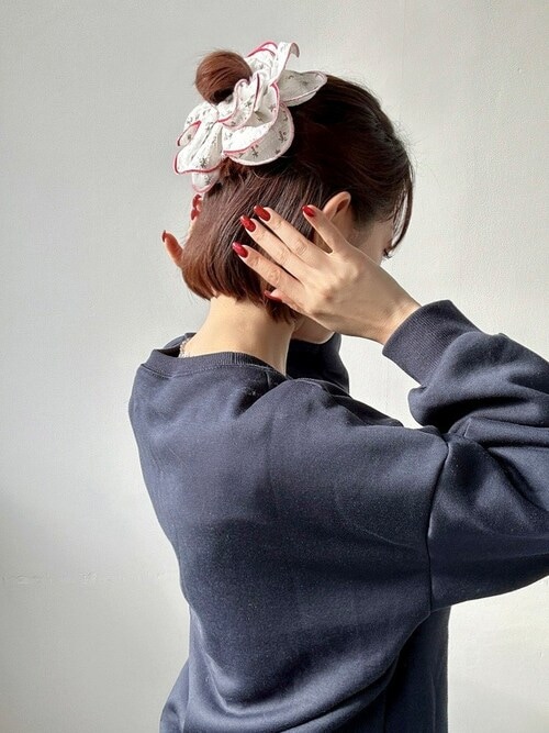 ハンドメイドシュシュM-4053♡花柄×ブラウンモカジョーゼット