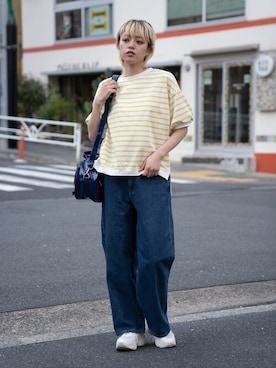 「NAVY（ネイビー）のアイテム（トップス）」を使った、マックハウスZOZOスタイリスト レディースさん（レディース・163cm）の春コーディネート