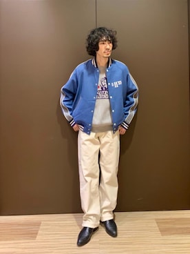 「ホワイトパンツ」｜「アイテム（ブルゾン）」を使った、ikechanさん（メンズ・171cm）の秋コーディネート