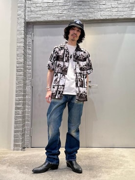 「HYSTERIC GLAMOUR（ヒステリックグラマー）のHRA加工 WW2ストレートデニムパンツ（デニムパンツ、ブルー系）」を使った、ikechanさん（メンズ・171cm）の夏コーディネート