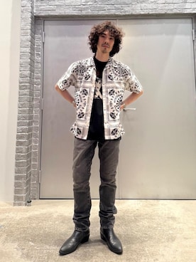 「HYSTERIC GLAMOUR（ヒステリックグラマー）のSOUND EXPERIENCE柄 オープンカラーシャツ（シャツ/ブラウス、ホワイト系）」を使った、ikechanさん（メンズ・171cm）の夏コーディネート