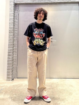 「HYSTERIC GLAMOUR（ヒステリックグラマー）のWOMAN ON SKULL STAMP チノパンツ（その他パンツ、ベージュ系）」を使った、ikechanさん（メンズ・171cm）の夏コーディネート