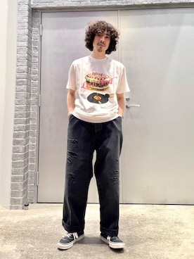 「HYSTERIC GLAMOUR（ヒステリックグラマー）のWOMAN ON SKULL STAMP チノパンツ（その他パンツ、ブラック系）」を使った、ikechanさん（メンズ・171cm）の夏コーディネート