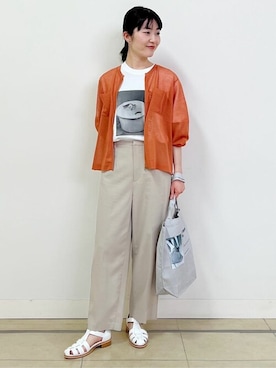 「ネコ」｜「アイテム（サンダル）」を使った、natsukiさん（レディース・156cm）の夏コーディネート