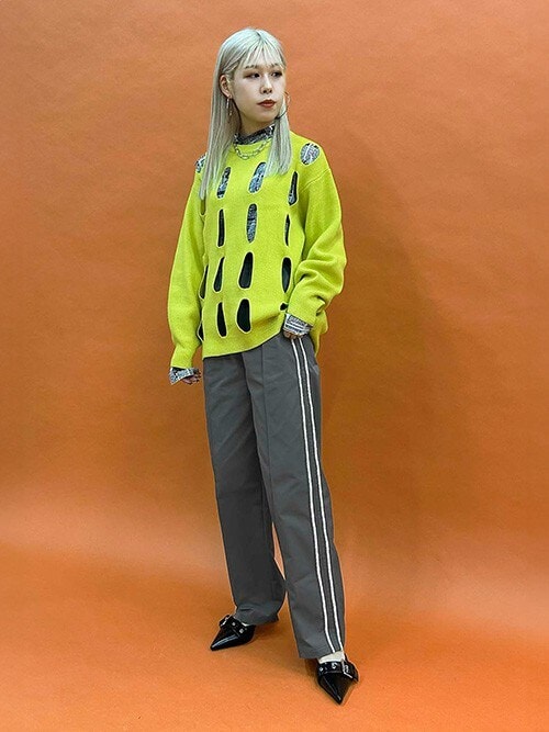 ♡THINGS THAT MATTET♡シアートップス 配色メロープリントチュールシアートップス（Tシャツ/カットソー