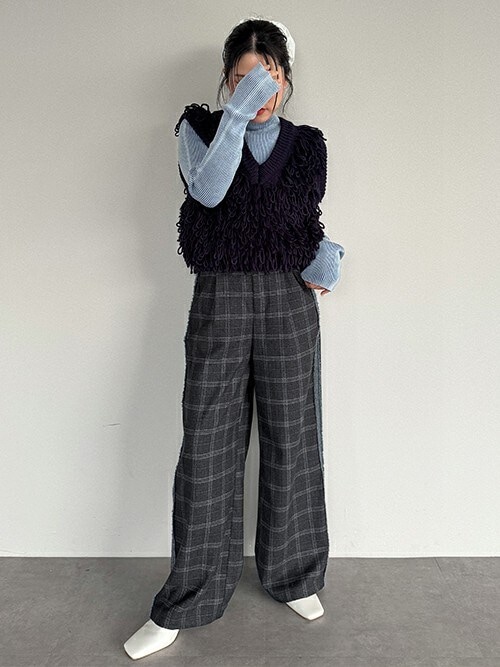 セール】サイドラインチェックワイドパンツ（その他パンツ）｜miette