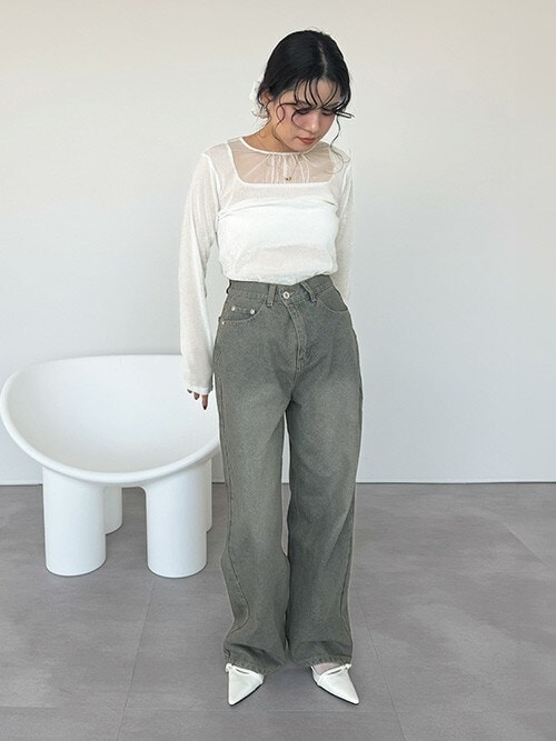 セール】シアー切替ベロアトップス（Tシャツ/カットソー）｜miette