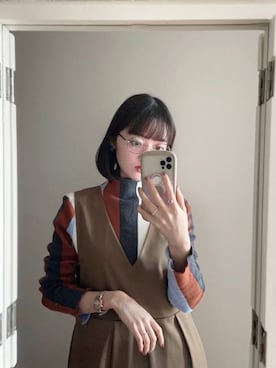 「韓国好きな人と繋がりたい」｜「アイテム（ジャンパースカート）」を使った、리나𓂃𓂂𓏸さん（レディース・153cm）の冬コーディネート
