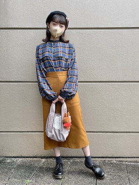 「韓国好きな人と繋がりたい」｜「アイテム（ハンチング/ベレー帽）」を使った、리나𓂃𓂂𓏸さん（レディース・154cm）の秋コーディネート