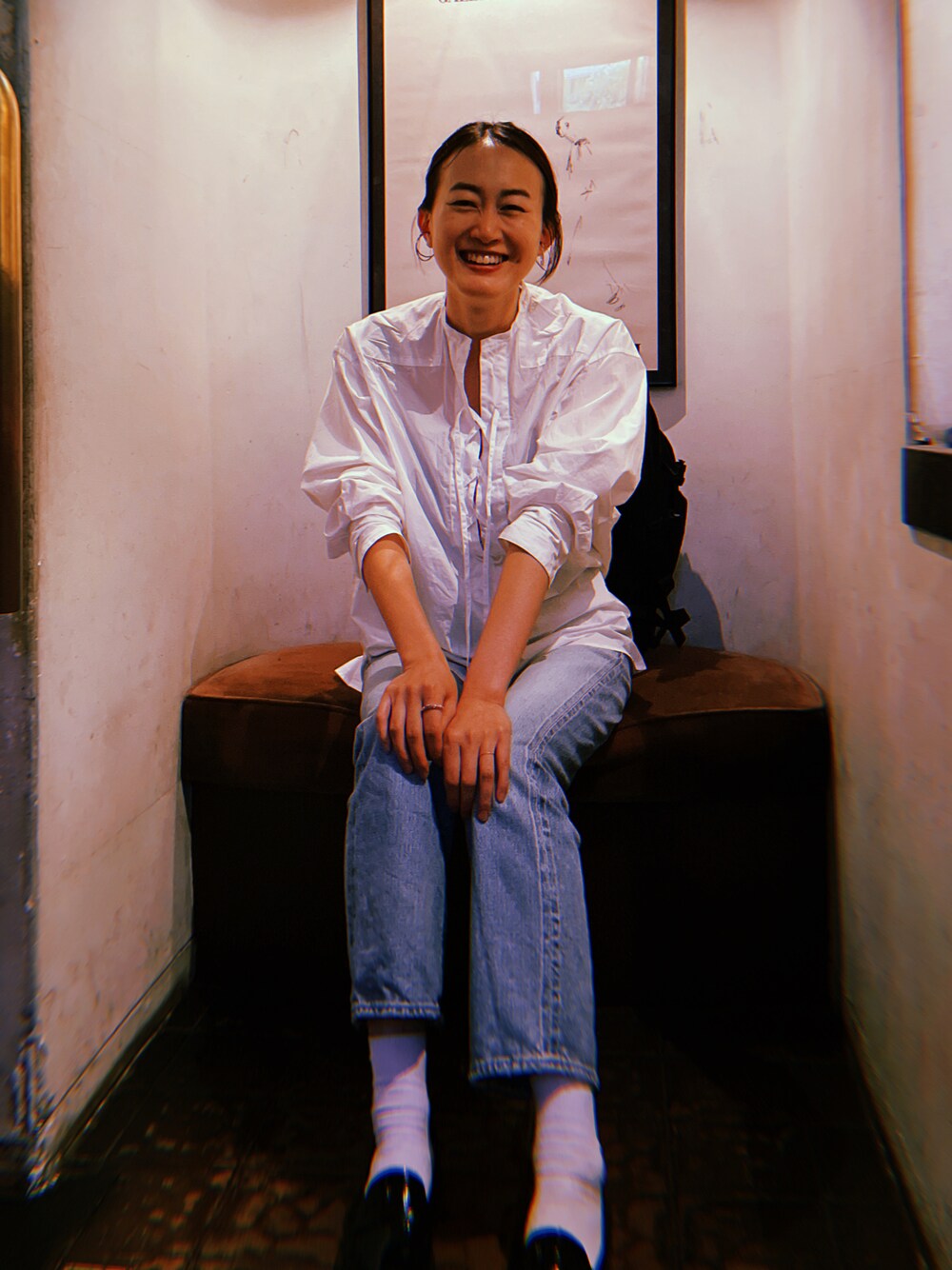 「大人コーデ、きれいめカジュアル、デニム、デニムパンツ、シャツスタイル、白シャツ×デニム、白シャツ、白シャツコーデ、シャツコーデ、6 (roku)、ローファー、休日スタイル、168cm、高身長女子、レインシューズ」｜「KUROの【KURO/クロ】CARVER VW002：デニムパンツ（デニムパンツ、ブルー系）」を使った、🌈もろちゃんのもろもろ🌈さん（レディース・168cm）の夏コーディネートの1枚目の写真