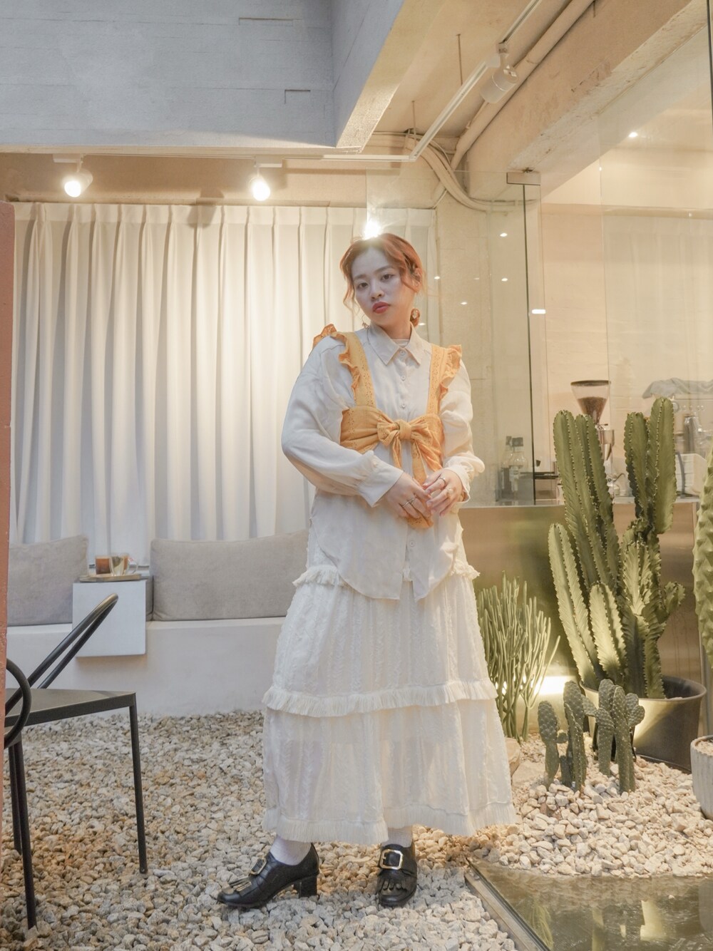 「貳咿穿衣、白コーデ、ベージュコーデ、今日のコーデ、春コーデ、春夏コーデ、Tnewties、穿搭、韓国コーデ、復古、ootd、데일리룩」｜「instagram / @hsuan.jpgのアイテム（トップス、ホワイト系）」を使った、21貳咿@hsuan. jpgさん（レディース・160cm）の春コーディネートの1枚目の写真