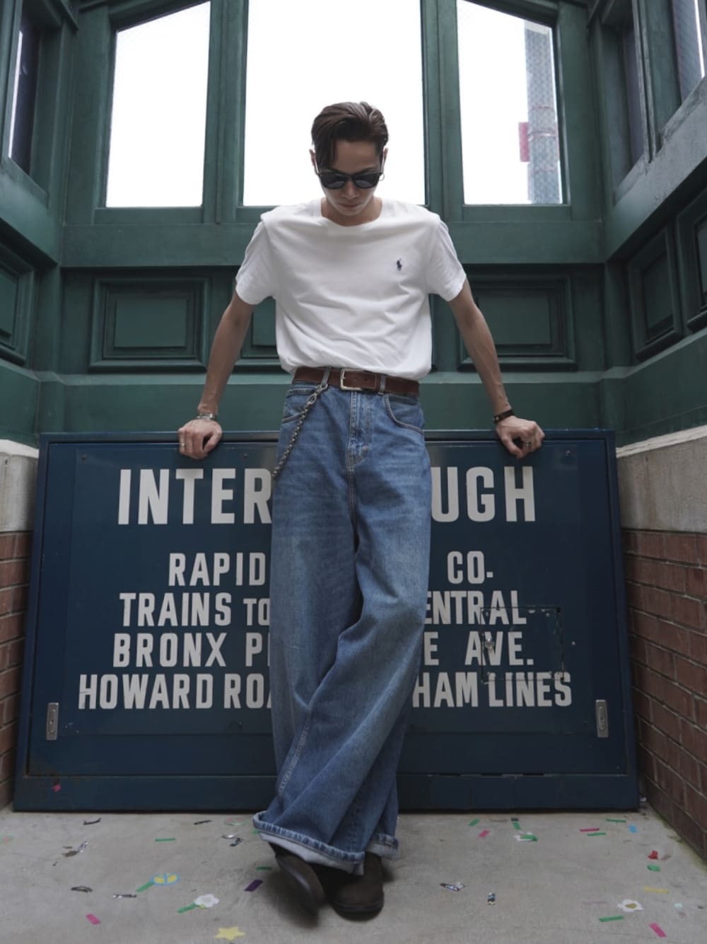 「ZARA Rhuigi、Ralph Lauren、Polo Ralph Lauren、Americancasual、summerstyle、summer、vintage、ヴィンテージ、ラルフローレン、古着、古着男子、アメカジ、Aライン、ワイドデニム、ワイドパンツ」｜「ZARAのアイテム（デニムパンツ、ブルー系）」を使った、adrian1991さん（メンズ・173cm）の春コーディネートの1枚目の写真