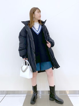 「ラインニット」｜「アイテム（ジャケット/アウター）」を使った、ゆきほさん（レディース・159cm）の秋コーディネート