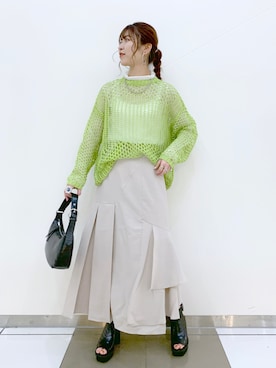 「PAGEBOY（ページボーイ）のパッチワークメッシュプルオーバー（ニット/セーター）」を使った、ゆきほさん（レディース・159cm）の春コーディネート