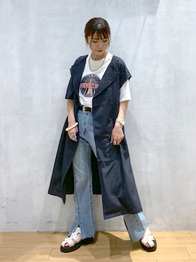 「ロングジレ」｜「アイテム（その他アウター）」を使った、ゆきほさん（レディース・159cm）の夏コーディネート