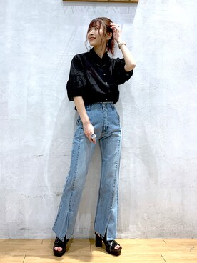 「フレアデニム」｜ゆきほさん（レディース・159cm）の春コーディネート
