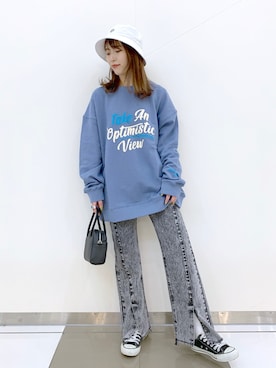 「PBLIM（ページボーイリム）のPAGEBOYLIM/ロゴ刺繍バケットハット2（ハット）」を使った、ゆきほさん（レディース・159cm）の春コーディネート