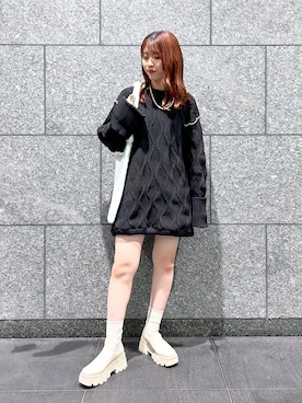 「ケーブルニット」｜「アイテム（トートバッグ）」を使った、ゆきほさん（レディース・159cm）の秋コーディネート