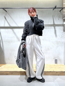 「ケーブルニット」｜「アイテム（トートバッグ）」を使った、ゆきほさん（レディース・159cm）の冬コーディネート