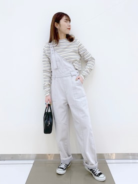 「クロップドトップス」｜「アイテム（サロペット/オーバーオール）」を使った、ゆきほさん（レディース・159cm）の冬コーディネート