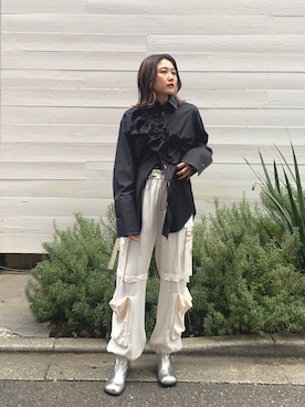 「158cmコーデ」｜「アイテム（ブーツ）」を使った、石渡菜月さん（レディース・158cm）の秋コーディネート