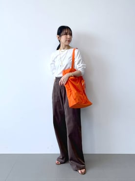 「アイテム（トートバッグ、オレンジ系）」を使った、なーさん（レディース・156cm）の夏コーディネート