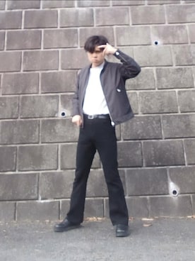 「アイテム（ライダースジャケット）」を使った、れいさん（メンズ・174cm）の冬コーディネート