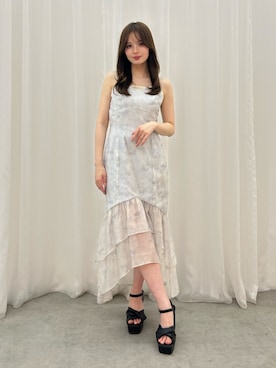 「RESEXXY（リゼクシー）のヘムラッフルキャミワンピース（ワンピース、ブルー系）」を使った、FUMIKAさん（レディース・155cm）の春コーディネート