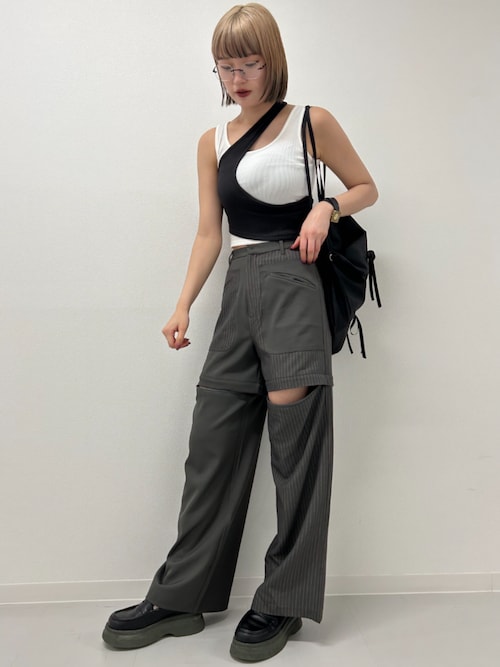 Uenui パンツ3way グレーハーフパンツジップストライプ