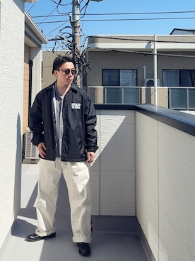 「GU（ジーユー）のアイテム（シャツ/ブラウス、グレー系）」を使った、（asatomoz）さん（メンズ・170cm）の春コーディネート