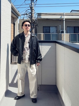 「FREAK'S STORE（フリークスストア）のFREAK’S STORE/フリークスストア フェイクレザー ジップアップ ブルゾン/リラックスフィット（ブルゾン、ブラック系）」を使った、（asatomoz）さん（メンズ・170cm）の春コーディネート