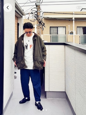 「CRAFT STANDARD BOUTIQUE（クラフトスタンダードブティック）のワイドクライミングデニムパンツ（デニムパンツ、ブルー系）」を使った、（asatomoz）さん（メンズ・170cm）の春コーディネート