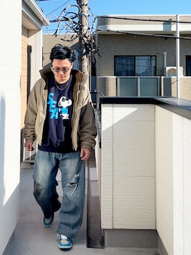 「ダメージデニムパンツ」｜（asatomoz）さん（メンズ・170cm）の冬コーディネート