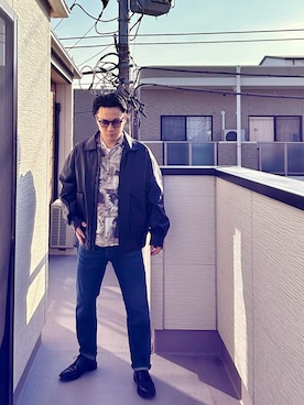 「FREAK'S STORE（フリークスストア）のFREAK’S STORE/フリークスストア フェイクレザー ジップアップ ブルゾン/リラックスフィット（ブルゾン、ブラック系）」を使った、（asatomoz）さん（メンズ・170cm）の春コーディネート