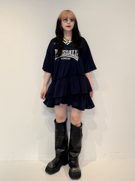 「jouetie（ジュエティ）の【LONSDALE×jouetie】ユニフォームワンピース（ワンピース、ブルー系）」を使った、ALICEさん（レディース・152cm）の春コーディネート