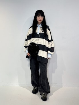 「jouetie（ジュエティ）の【kaorinomori×jouetie】ローズバッグ（ショルダーバッグ、ブラック系）」を使った、ALICEさん（レディース・152cm）の夏コーディネート