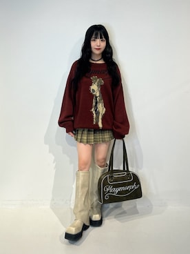 「jouetie（ジュエティ）のスタッズカバーブーツ（ブーツ、ホワイト系）」を使った、ALICEさん（レディース・152cm）の夏コーディネート
