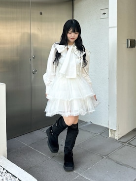 「jouetie（ジュエティ）のハラコライクエンジニアブーツ（ブーツ、ブラック系）」を使った、ALICEさん（レディース・152cm）の秋コーディネート