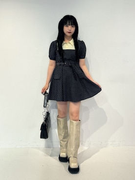 「jouetie（ジュエティ）のベルトチェーンハンドバッグ（ハンドバッグ、ブラック系）」を使った、ALICEさん（レディース・152cm）の夏コーディネート