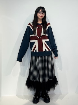 「jouetie（ジュエティ）のUnionJackジャガードルーズニット（ニット/セーター）」を使った、ALICEさん（レディース・152cm）の秋コーディネート